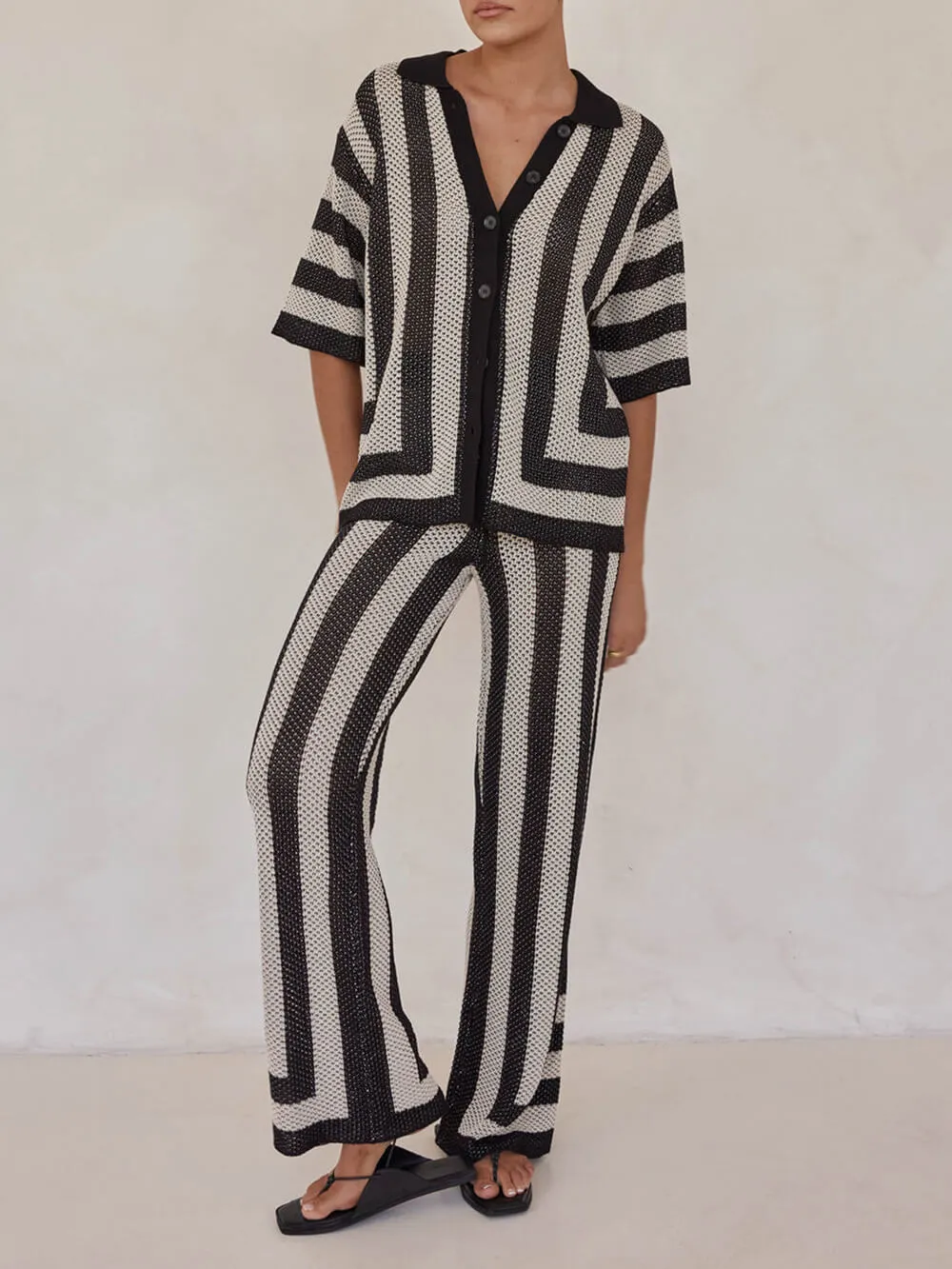 Black And Sand Striped Knitted Shirt sold by Like My Choice product image thumbnail 4