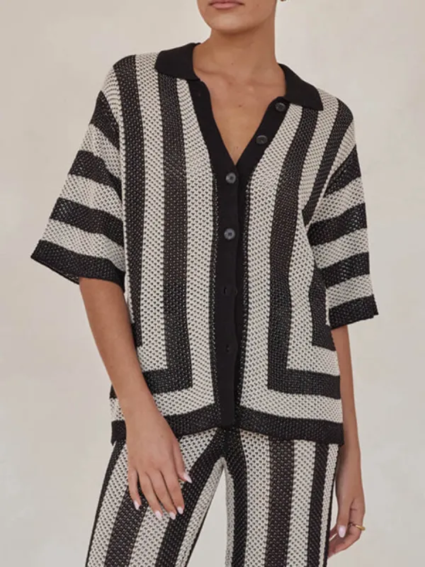 Black And Sand Striped Knitted Shirt sold by Like My Choice