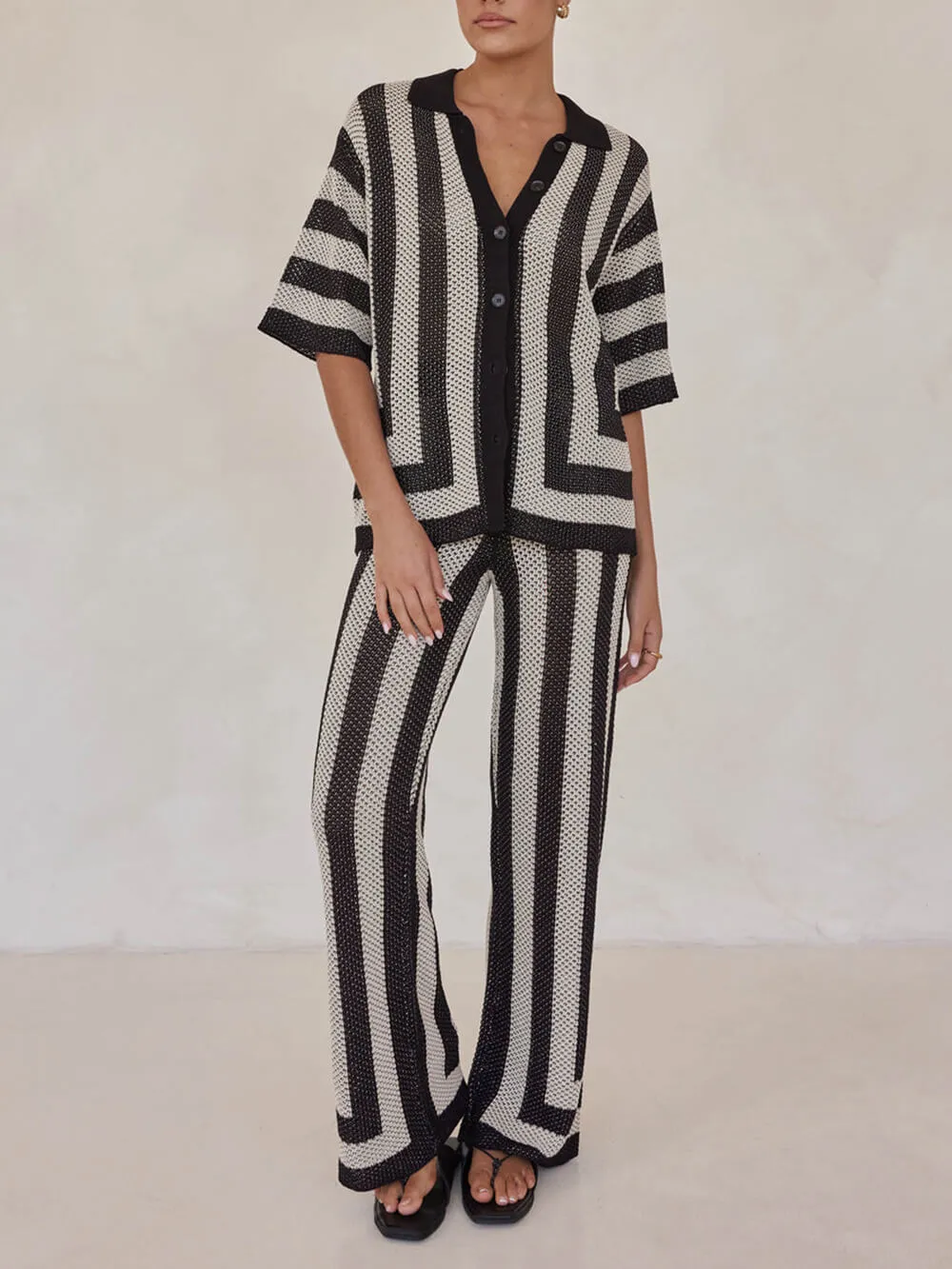 Black And Sand Striped Knitted Shirt sold by Like My Choice product image thumbnail 2