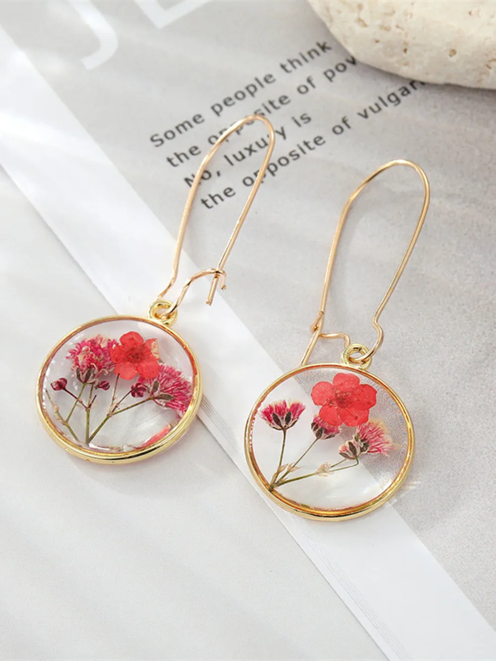 Boho Preserved Flower Resin Embossed Earrings sold by Like My Choice product image thumbnail 5