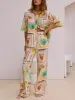 Casual Fashion Unique Print Loose Short-Sleeved Shirt Straight Pants Set sold by Like My Choice