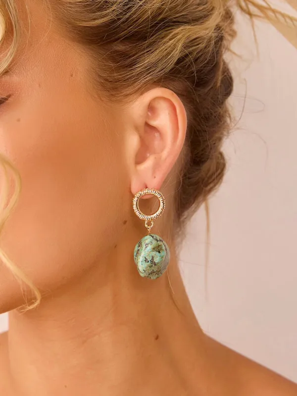 Retro Bohemian Irregular Turquoise Exaggerated Earrings sold by Like My Choice