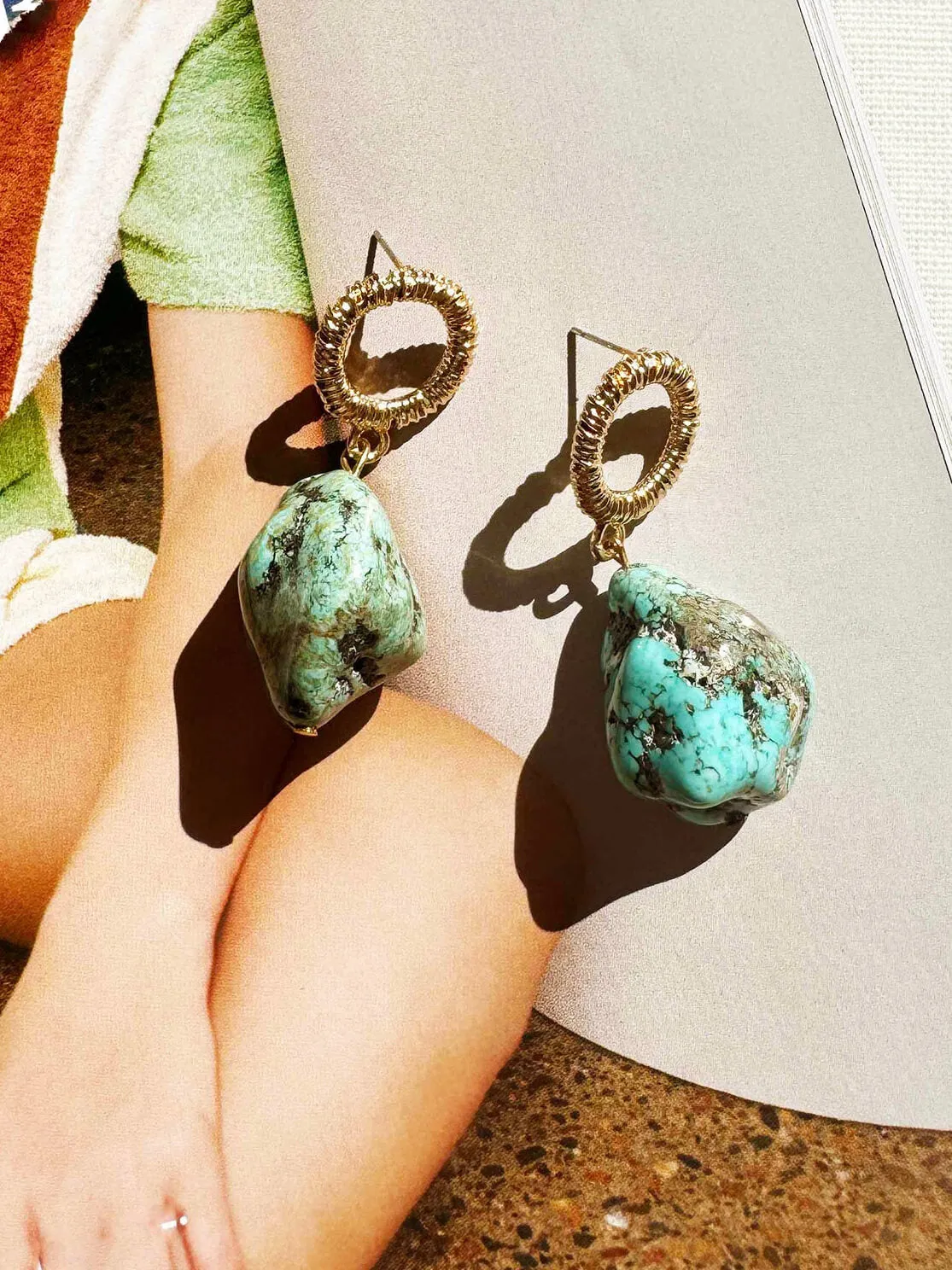 Retro Bohemian Irregular Turquoise Exaggerated Earrings sold by Like My Choice product image thumbnail 2