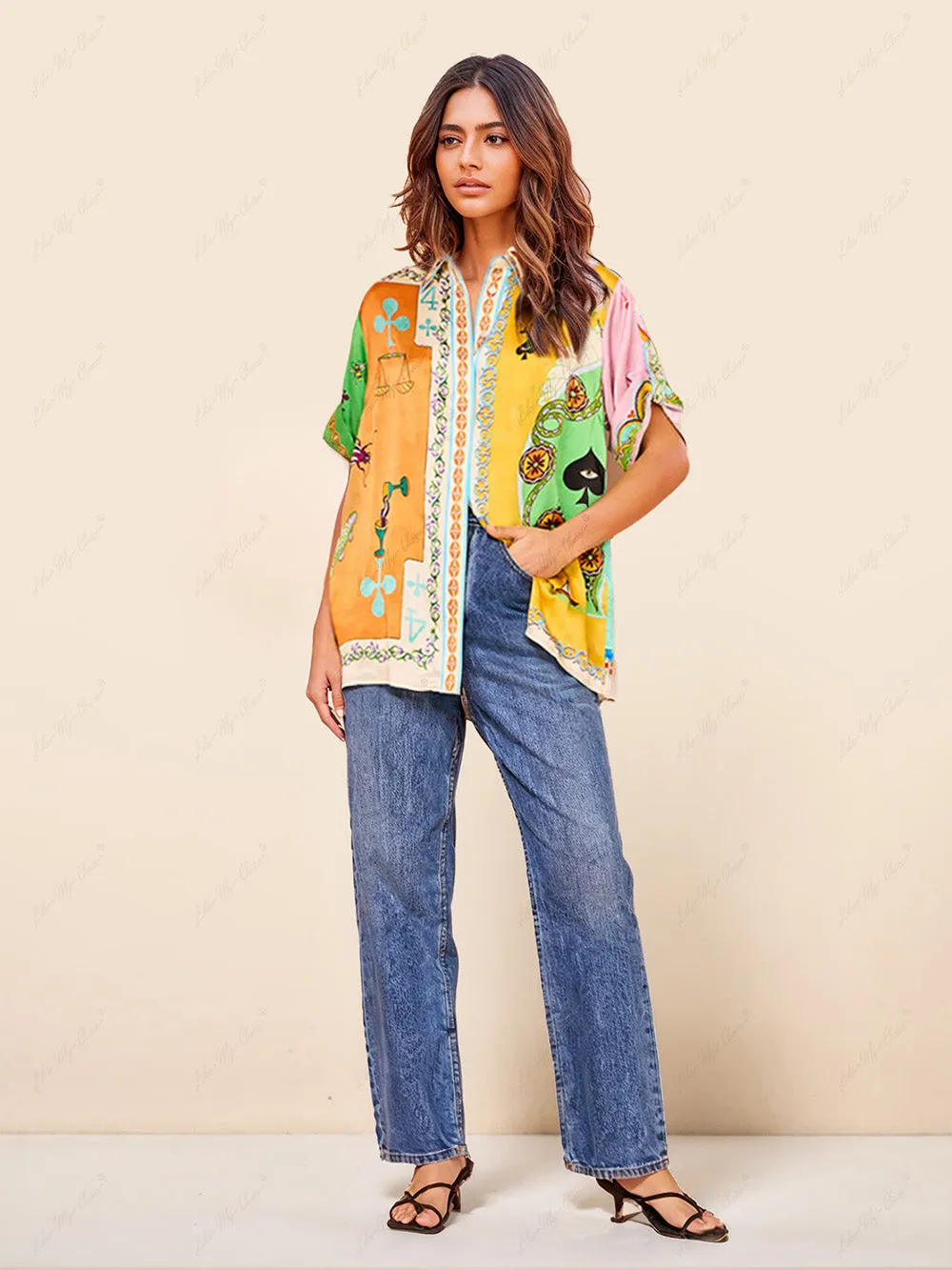 Funny Summer Unique Print Button Down Oversized Blouse sold by Like My Choice product image thumbnail 3