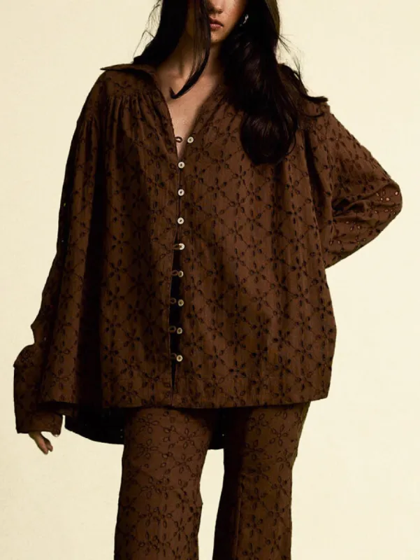 Unique Hollow Embroidery Casual Loose Button Shirt sold by Like My Choice