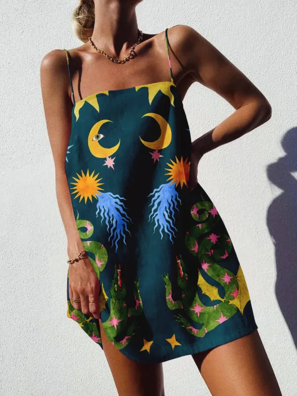 Unique Printed Spaghetti Strap Backless Mini Dress sold by Like My Choice