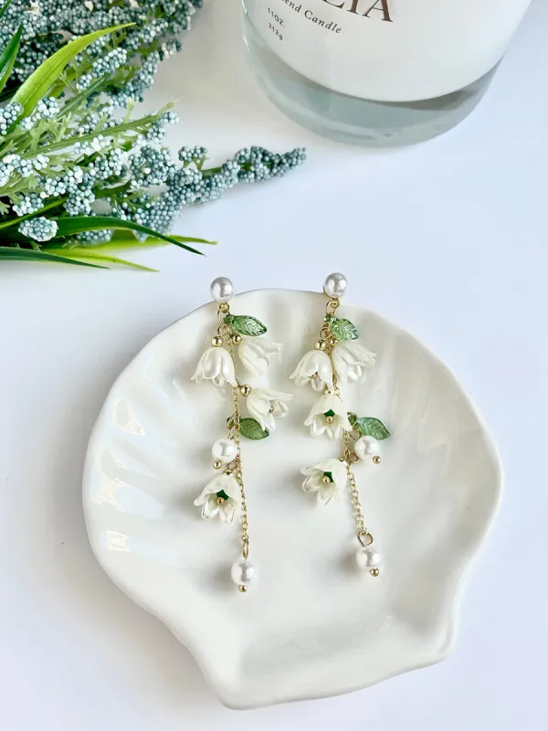 Cute Tassel Earrings - Tulips Bow White Fairy Flowers sold by Like My Choice