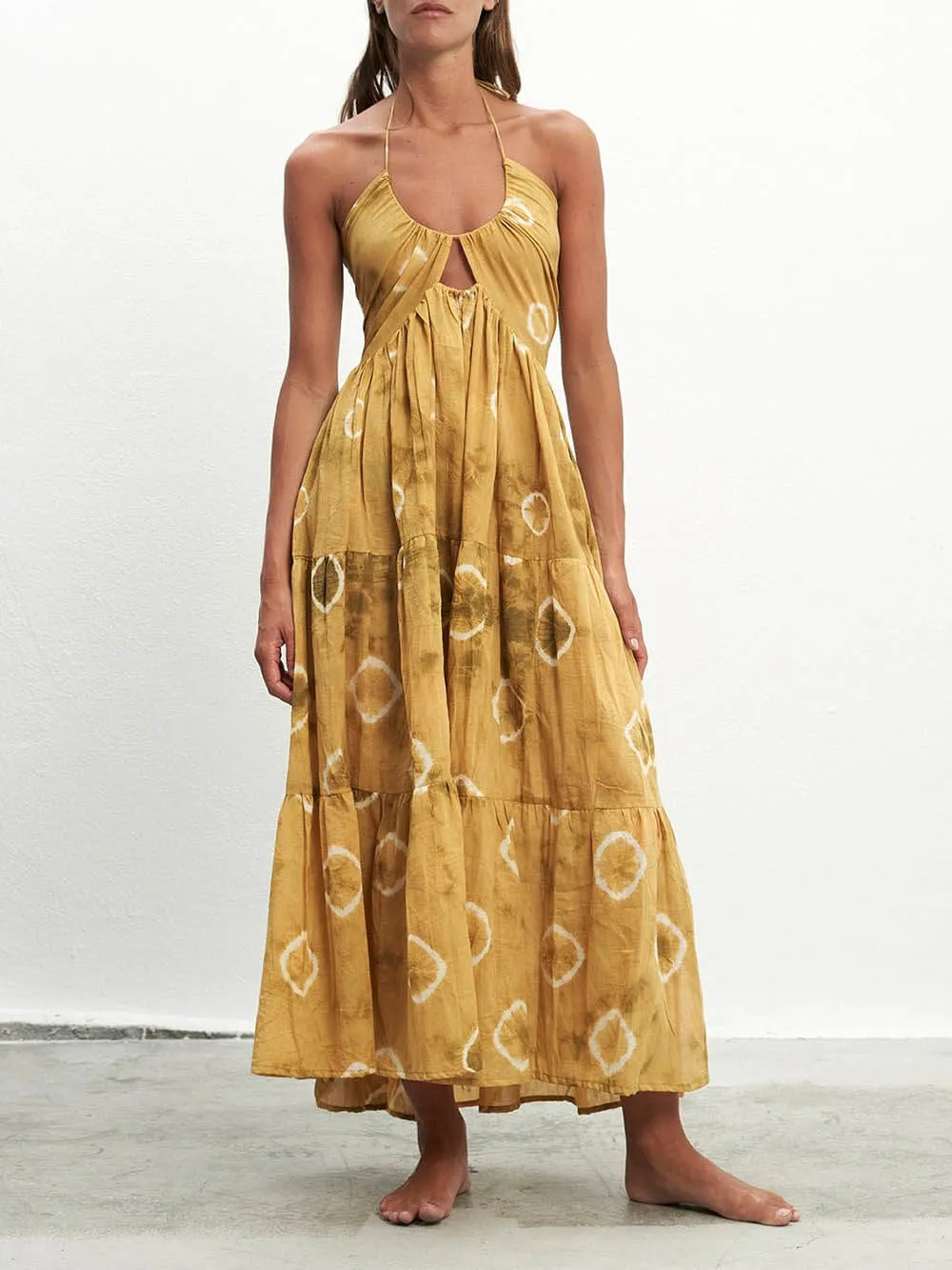 Ethnic Tie-Dye Printed Ruffled Slit Maxi Dress sold by Like My Choice