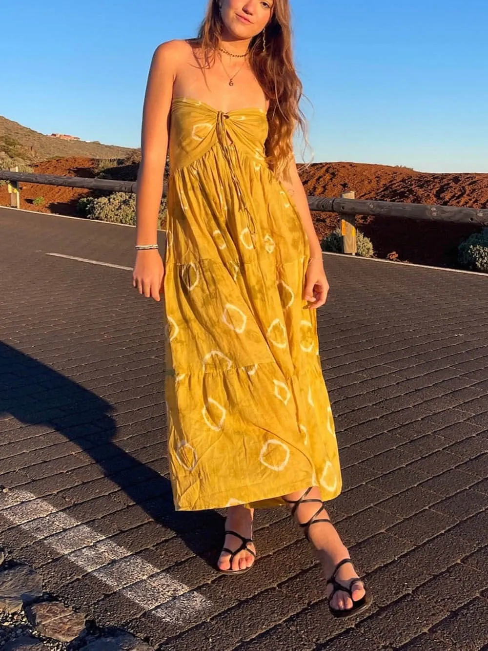 Ethnic Tie-Dye Printed Ruffled Slit Maxi Dress sold by Like My Choice product image thumbnail 4