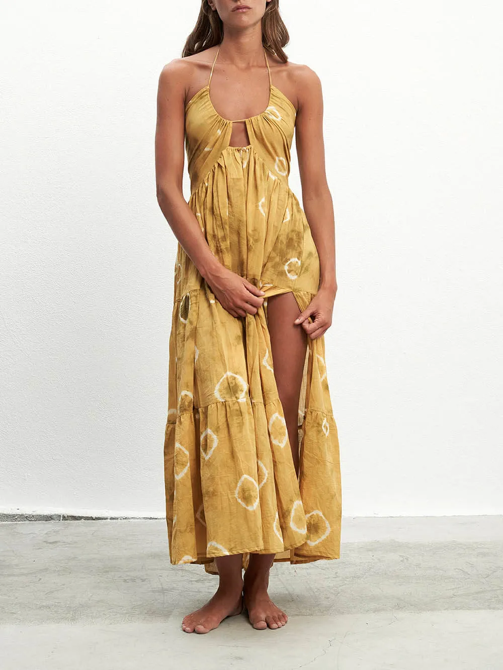 Ethnic Tie-Dye Printed Ruffled Slit Maxi Dress sold by Like My Choice product image thumbnail 2
