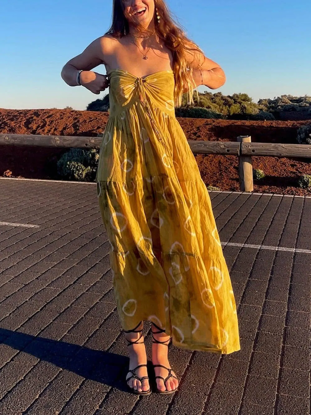 Ethnic Tie-Dye Printed Ruffled Slit Maxi Dress sold by Like My Choice product image thumbnail 5