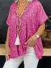 Bohemian Casual Loose Pullover Short Sleeve Sequin V-Neck Top sold by Like My Choice