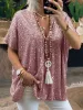 Bohemian Casual Loose Pullover Short Sleeve Sequin V-Neck Top sold by Like My Choice