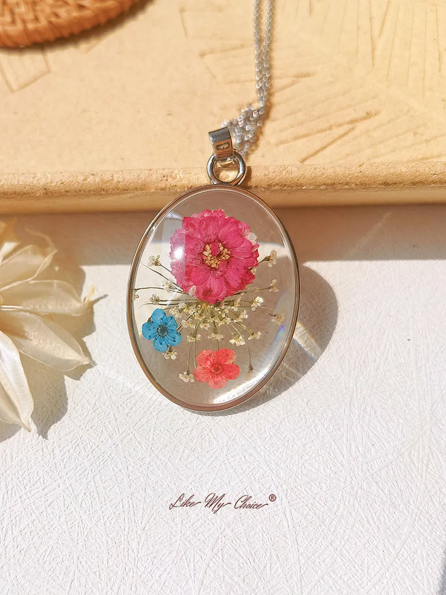 Resin Pendant Necklace With Forget-Me-Not Red Galsang Flower sold by Like My Choice
