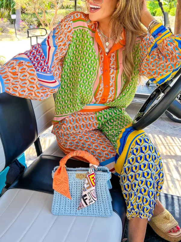 Colorful Unique Print Balloon Sleeve Button Loose Shirt sold by Like My Choice