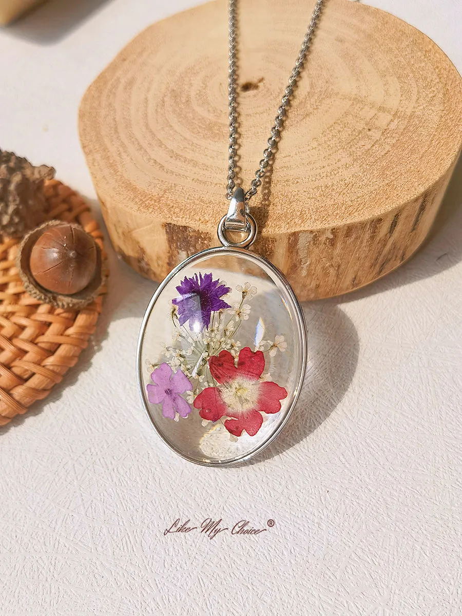 Resin Pendant Necklace With Exotic Bouquet Dried Flowers sold by Like My Choice