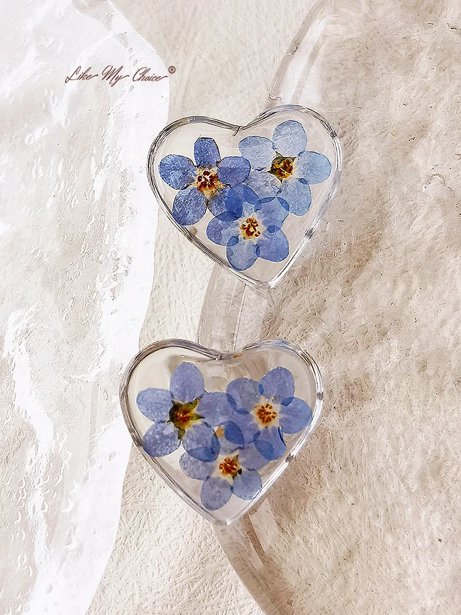 Pressed Flower Earrings - Heart Shaped Forget Me Not Flower sold by Like My Choice product image thumbnail 3