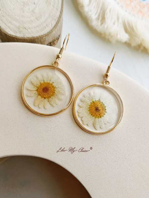 Pressed Flower Earrings - White Daisies sold by Like My Choice