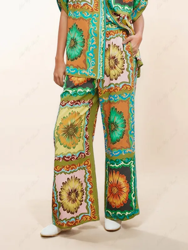 Unique Sunflower Print Wide Leg Pants sold by Like My Choice