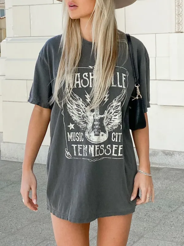 Guitar Slogan Letter Graphic Tee sold by Like My Choice