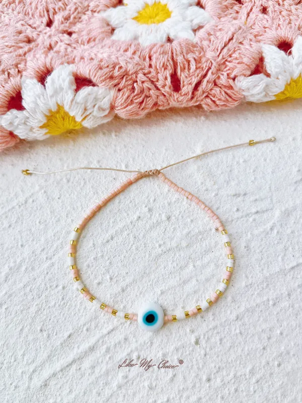 Adjustable Drawstring Beaded Bracelet Pink Eye sold by Like My Choice