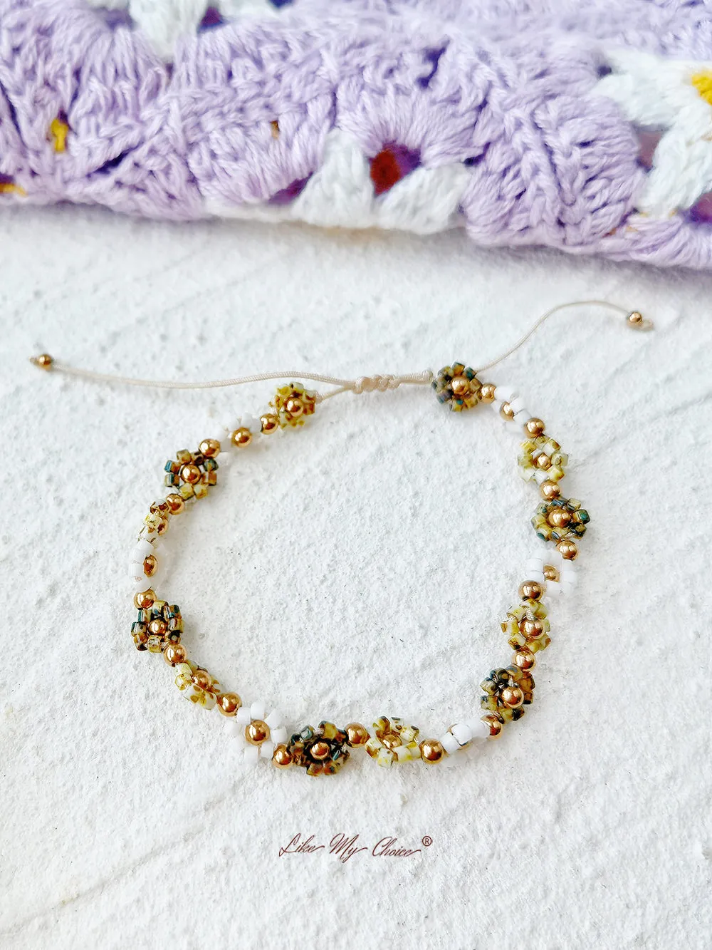 Adjustable Drawstring Beaded Bracelet Poppy Daisy sold by Like My Choice