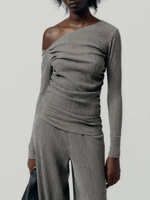 Fashion Texture Asymmetric Pleated Top T-Shirt sold by Like My Choice