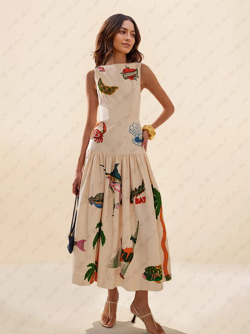 Unique Print Ocean Fashion Midi Dress sold by Like My Choice