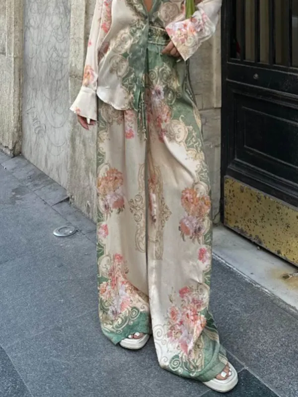 Unique Floral Loose Printed Stretch Waist Wide Leg Pants sold by Like My Choice