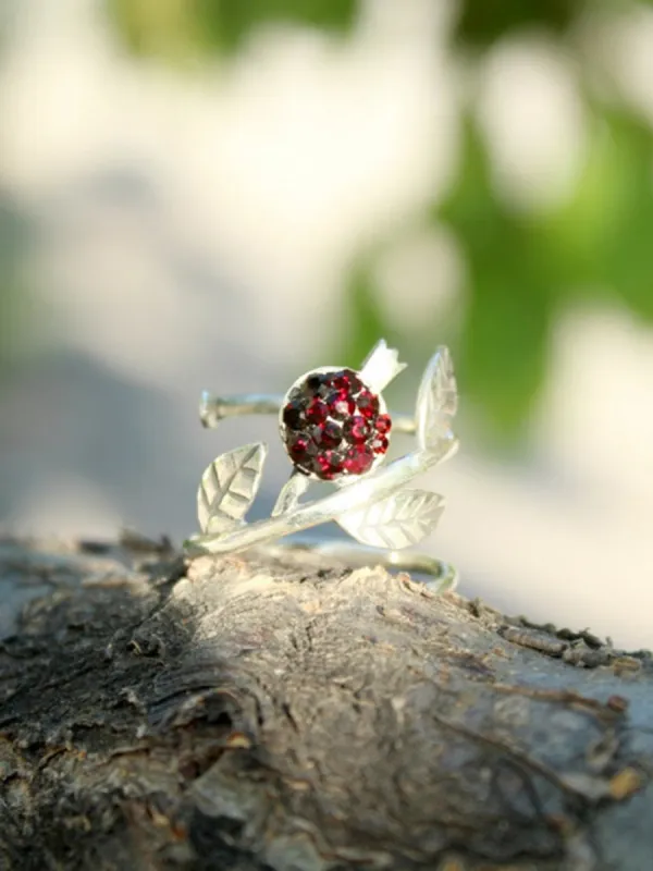 Royal Pomegranate Design Silver Leaf Twine Ring sold by Like My Choice