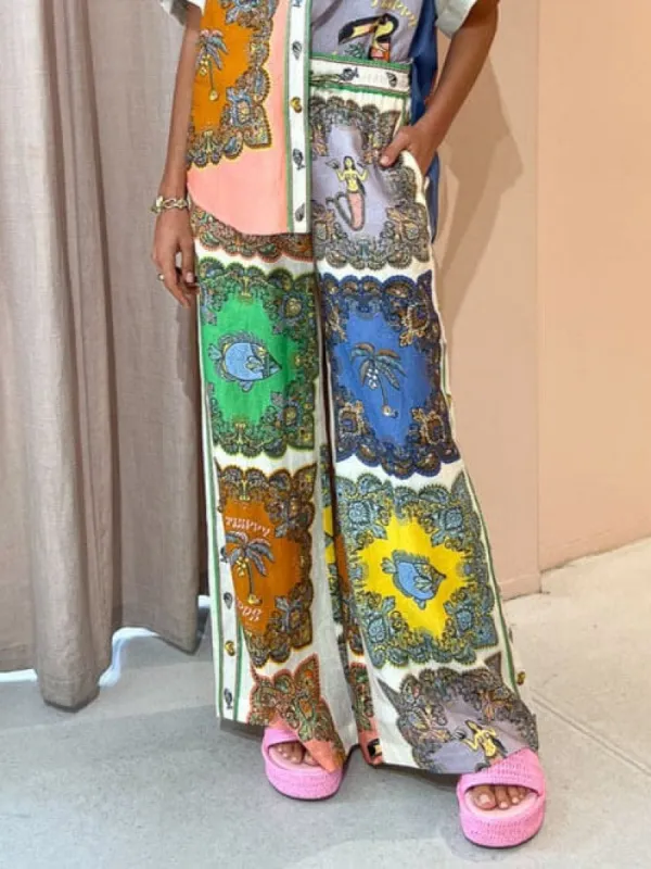 Paisley Satin Floral Wide-leg Pants sold by Like My Choice