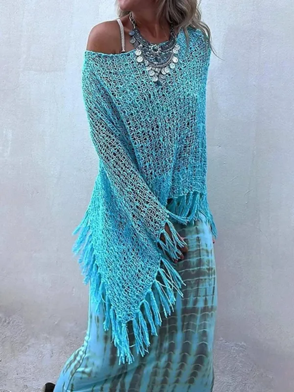 Hollow Out Tassel Knit Cover-Up Top sold by Like My Choice