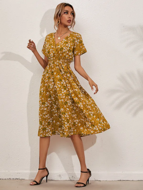 Fashion Casual Small Floral Short-sleeved Dress sold by Like My Choice