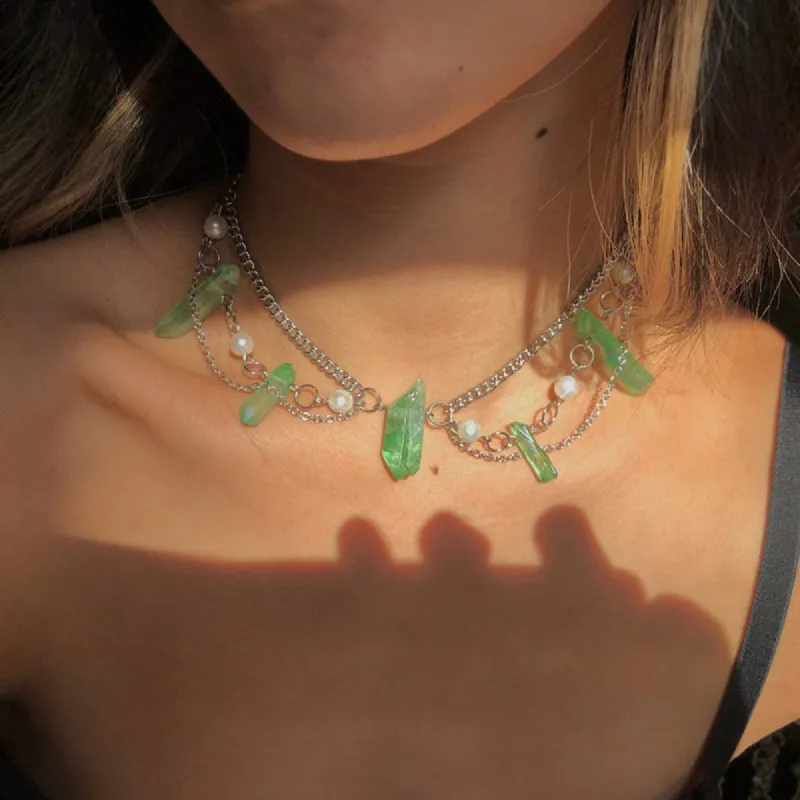 Green Quartz Crystal Boho Necklace sold by Like My Choice