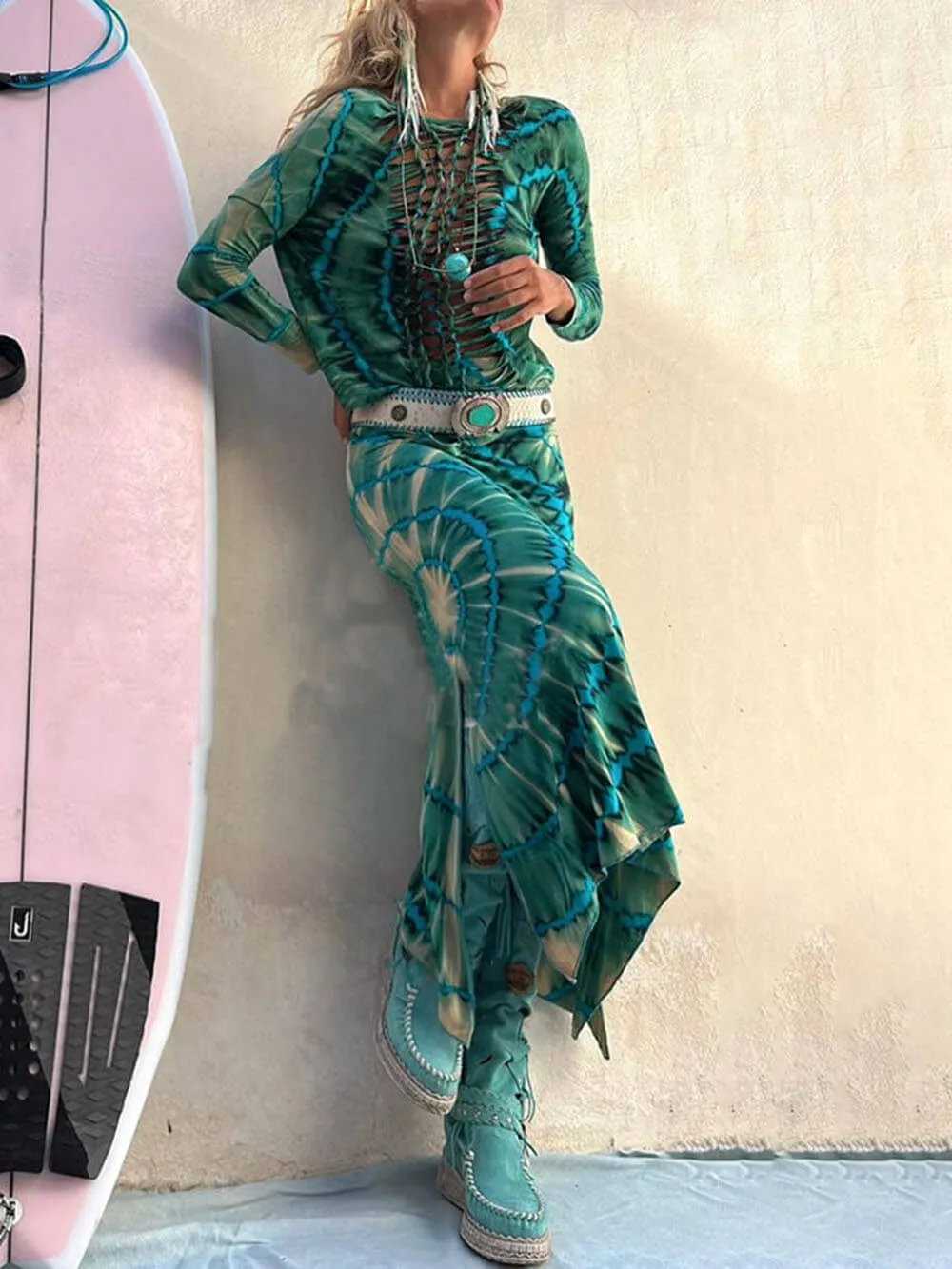 Tie-Dye Print High Rise Stretch Slit Skirt sold by Like My Choice product image thumbnail 4