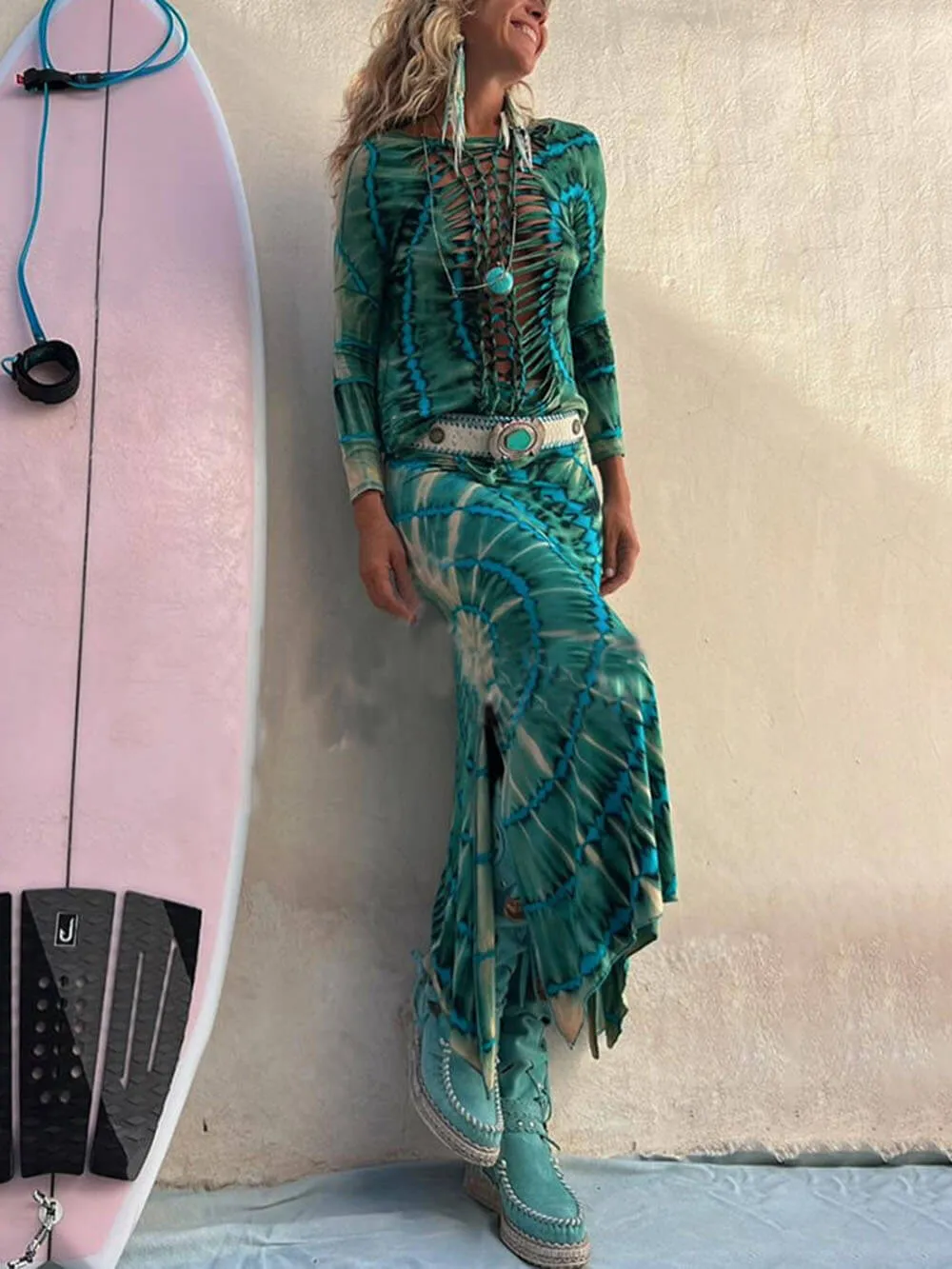 Tie-Dye Print High Rise Stretch Slit Skirt sold by Like My Choice product image thumbnail 3