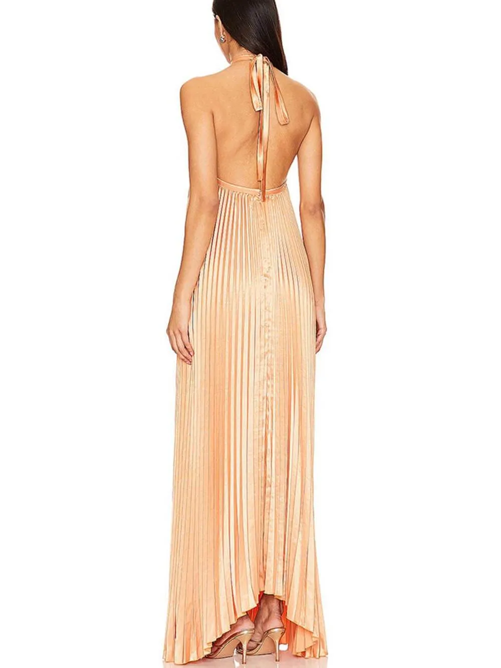 Elegant Atmosphere Satin Halter Neck Backless A-line Gown Maxi Dress sold by Like My Choice product image thumbnail 4