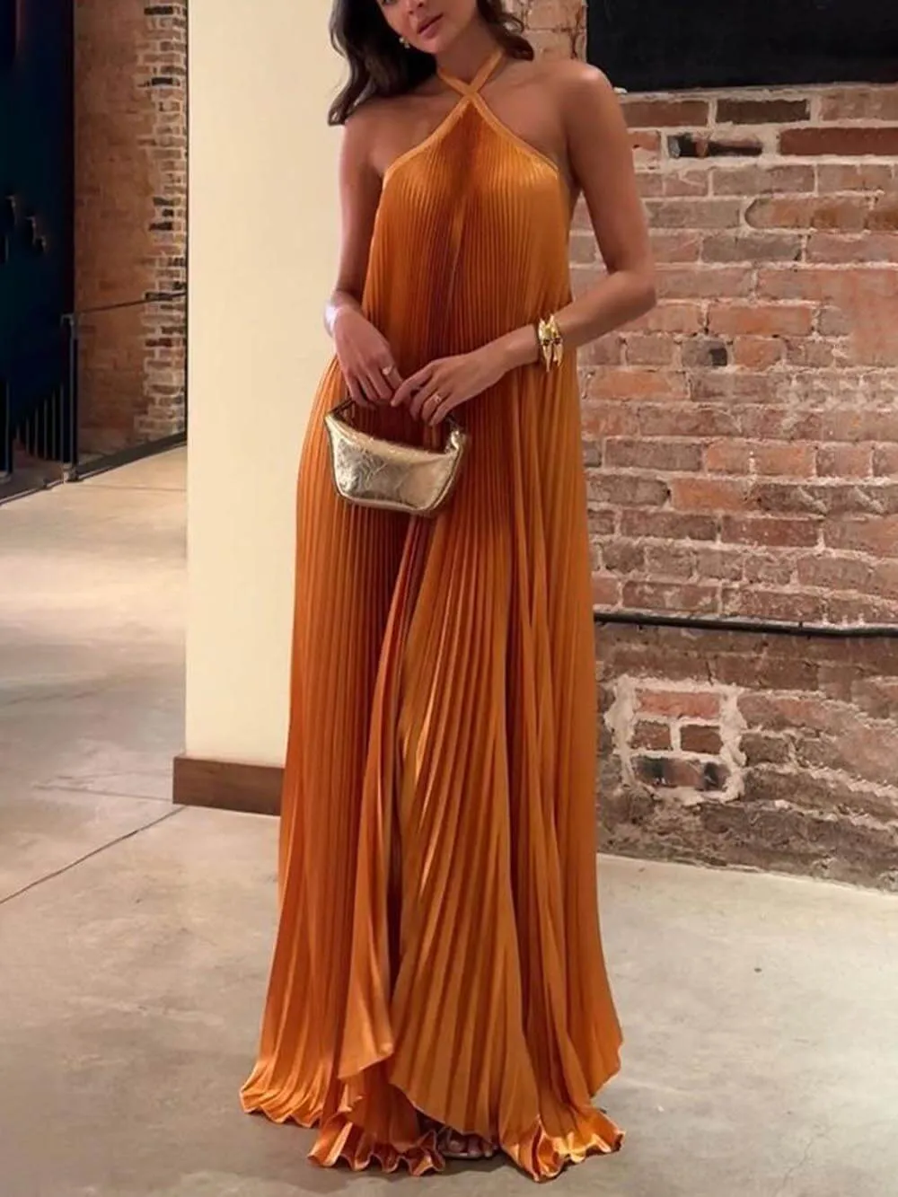 Elegant Atmosphere Satin Halter Neck Backless A-line Gown Maxi Dress sold by Like My Choice