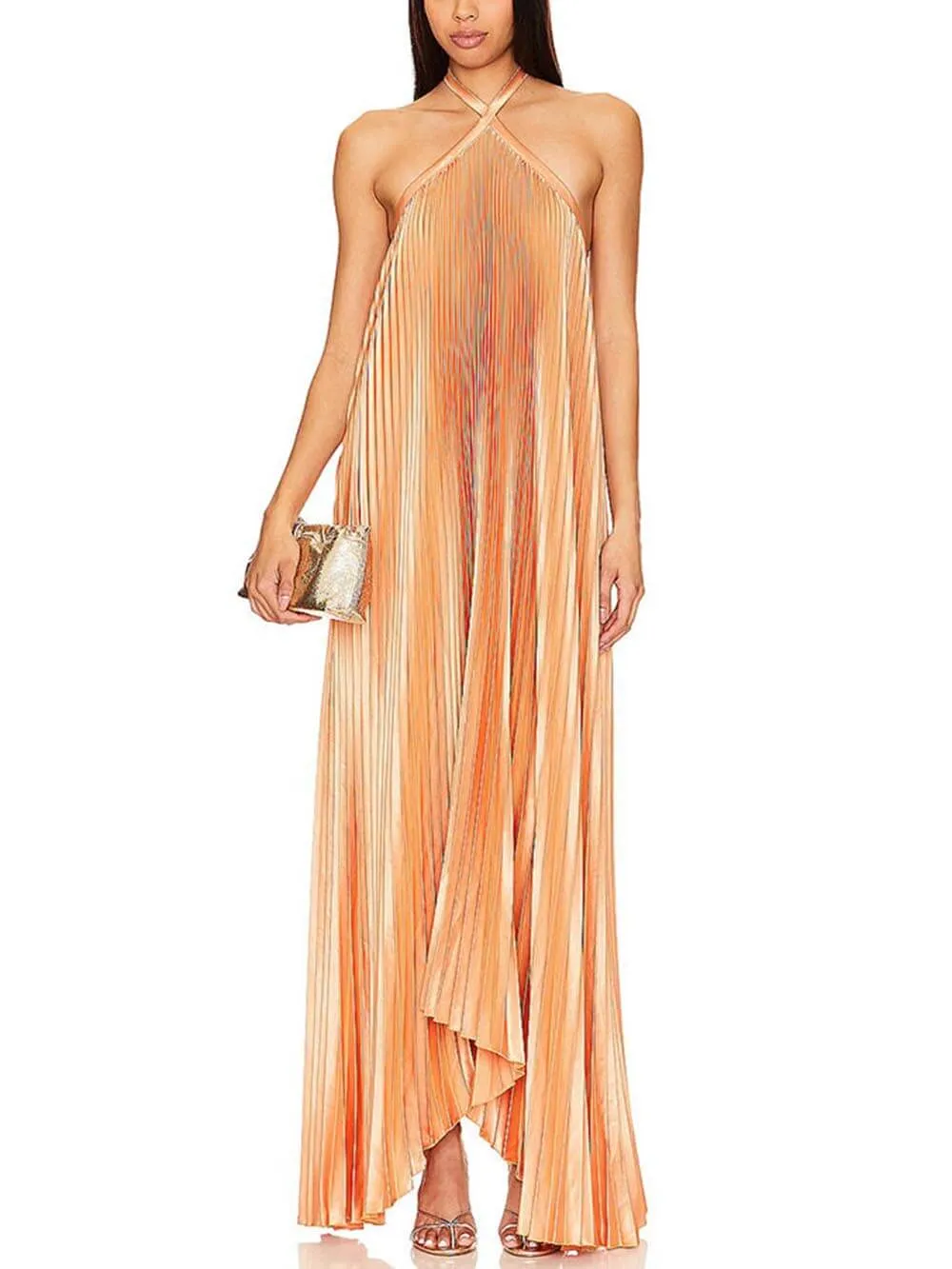 Elegant Atmosphere Satin Halter Neck Backless A-line Gown Maxi Dress sold by Like My Choice product image thumbnail 2