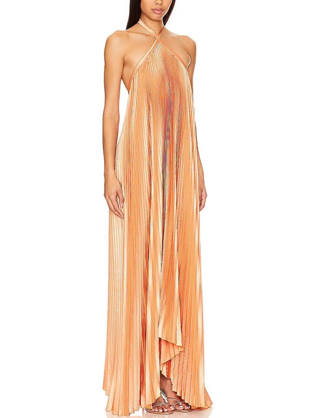 Elegant Atmosphere Satin Halter Neck Backless A-line Gown Maxi Dress sold by Like My Choice product image thumbnail 3