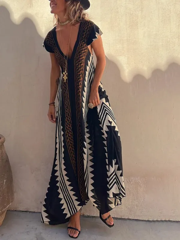 Shannon Bohemian Aztec Print Maxi Dress sold by Like My Choice