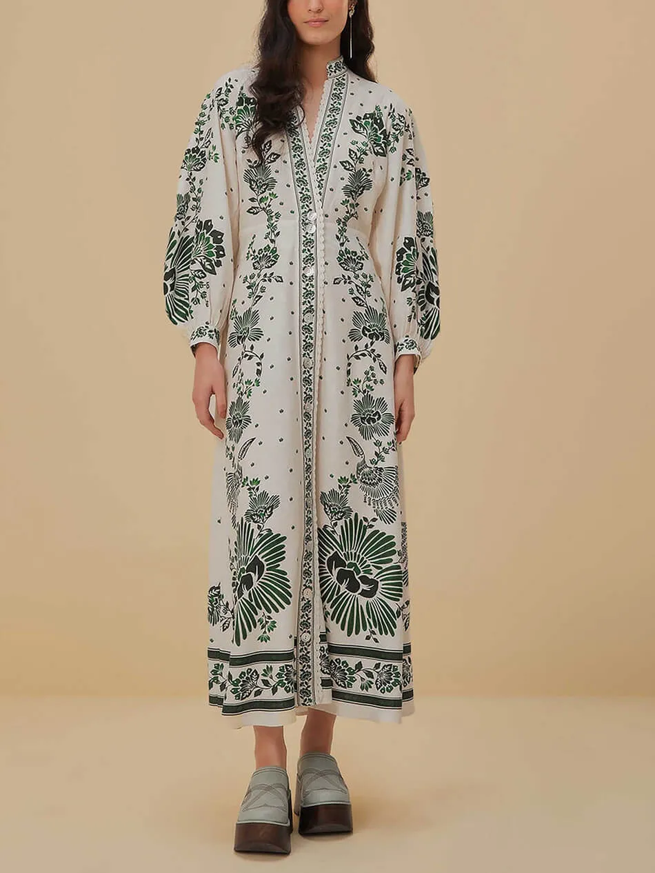 Vintage Floral Print Lantern Long Sleeve Midi Dress sold by Like My Choice product image thumbnail 5