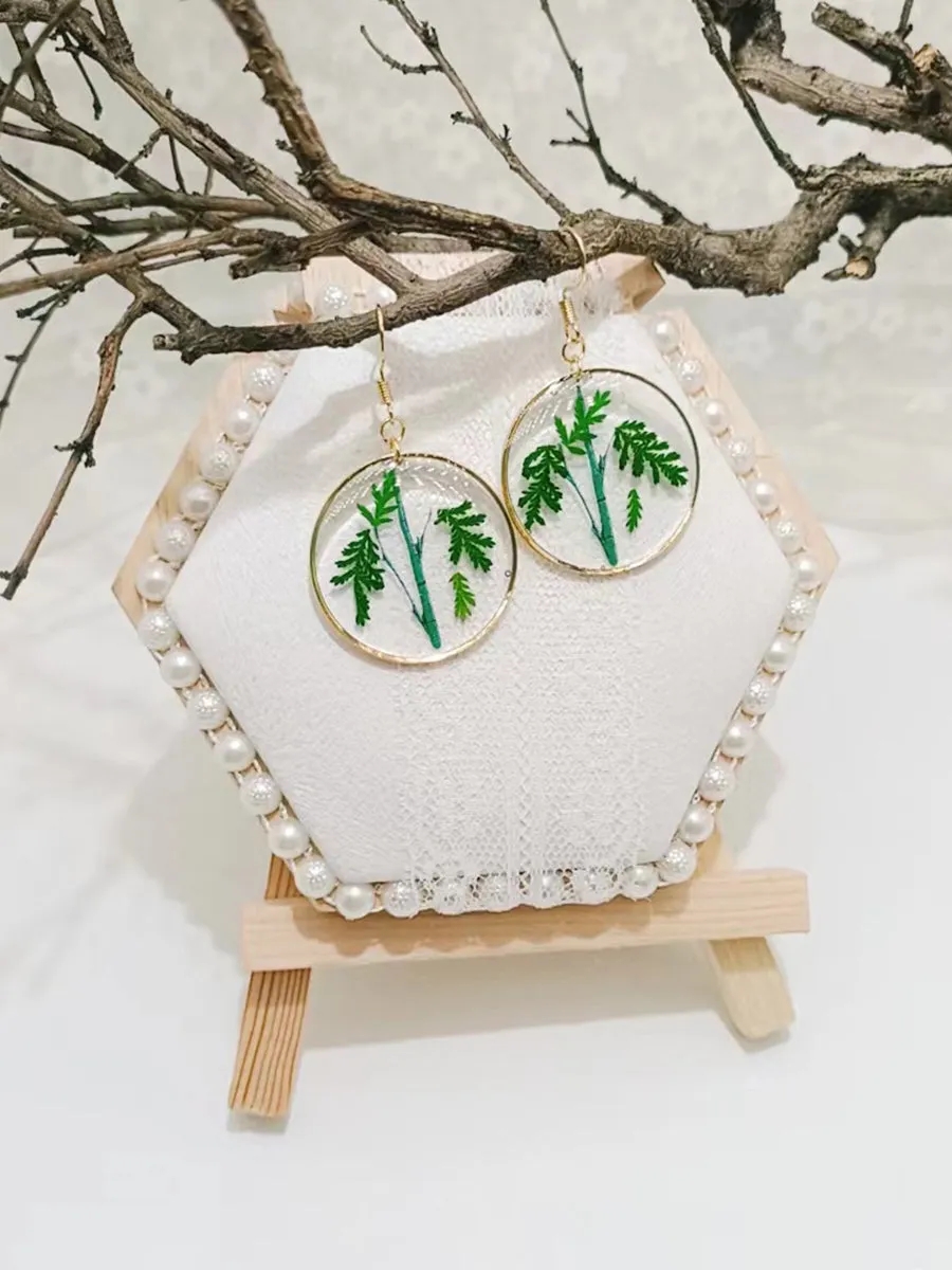 Bamboo Resin Dancing-Doll Orchid Dried Flower glue earrings sold by Like My Choice