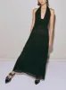 Halter Neck Deep V-Neck Slim Fit Pleated Backless Midi Dress sold by Like My Choice