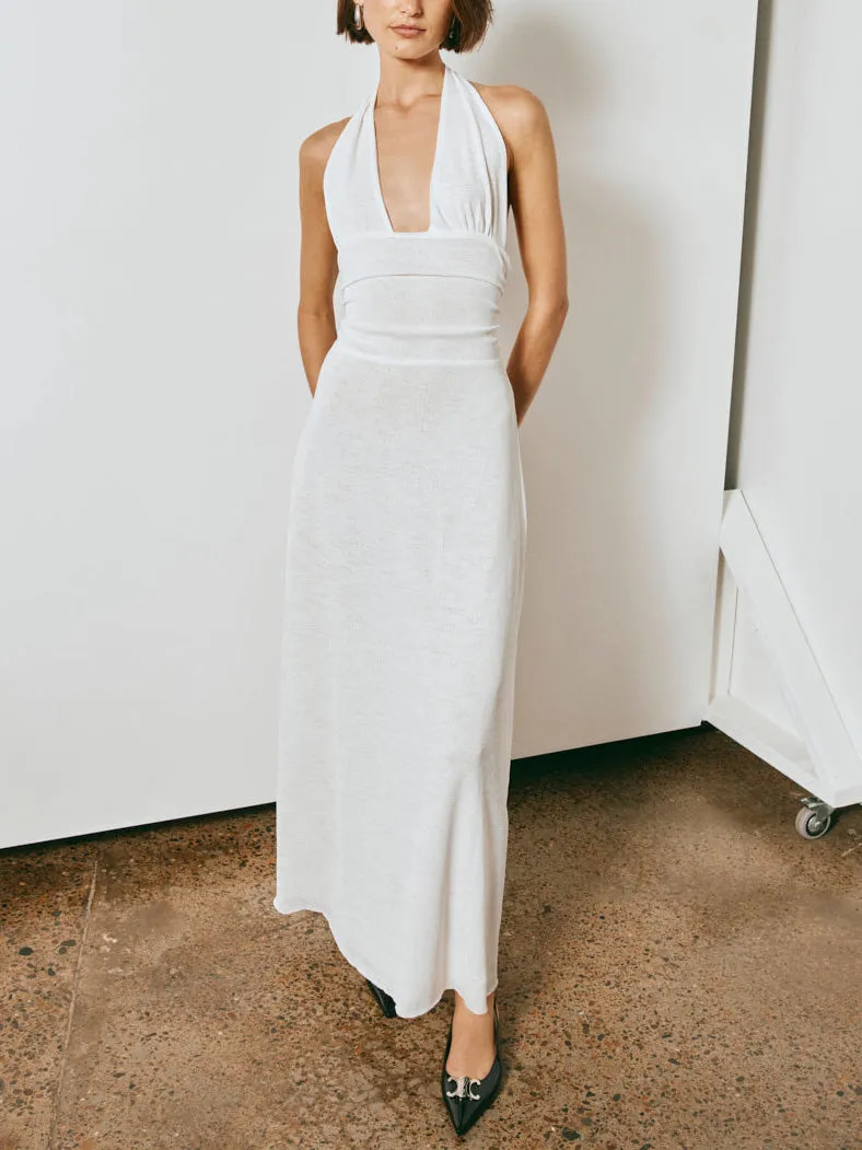 Halter Neck Deep V-Neck Slim Fit Pleated Backless Midi Dress sold by Like My Choice product image thumbnail 2