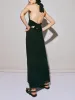 Halter Neck Deep V-Neck Slim Fit Pleated Backless Midi Dress sold by Like My Choice