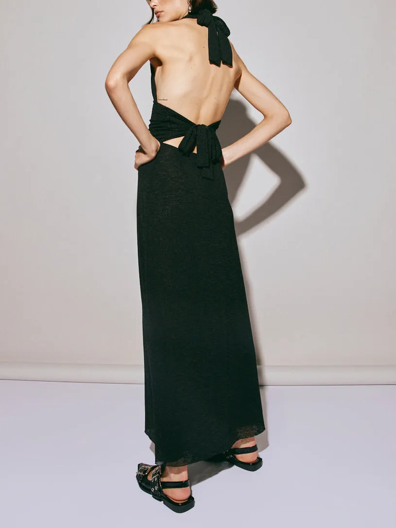 Halter Neck Deep V-Neck Slim Fit Pleated Backless Midi Dress sold by Like My Choice product image thumbnail 4