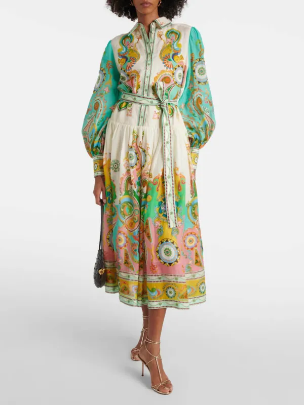 Unique Exquisite Fashion Print Puff Sleeve Tie Midi Dress sold by Like My Choice