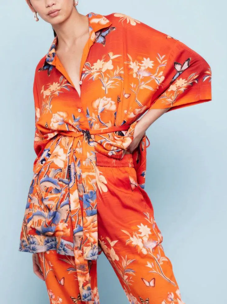 Unique Satin Butterfly Floral Print Loose Shirt sold by Like My Choice product image thumbnail 3