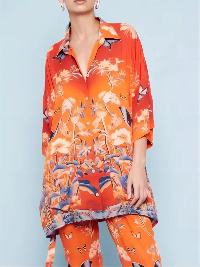 Unique Satin Butterfly Floral Print Loose Shirt sold by Like My Choice product image thumbnail 4